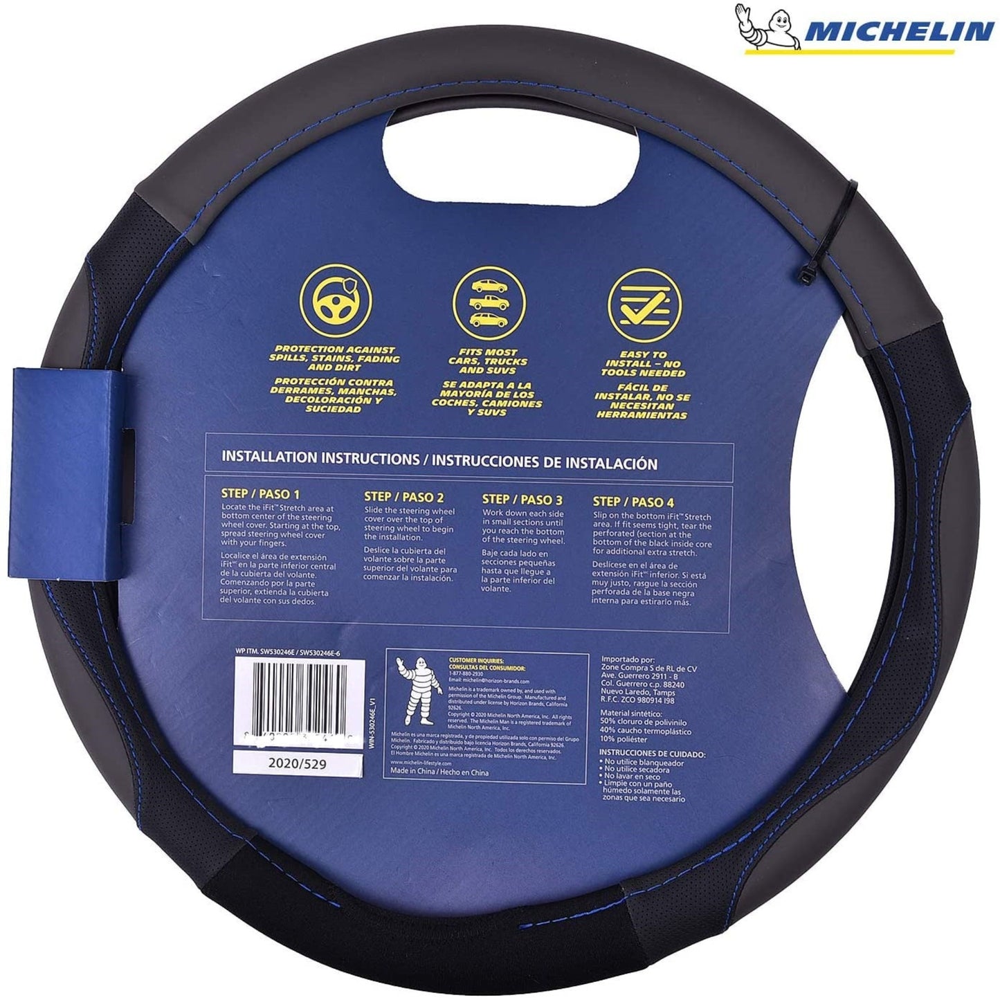 MICHELIN Premium Faux Leather Steering Wheel Cover Blue Stich Color - W33269 - DIY Store