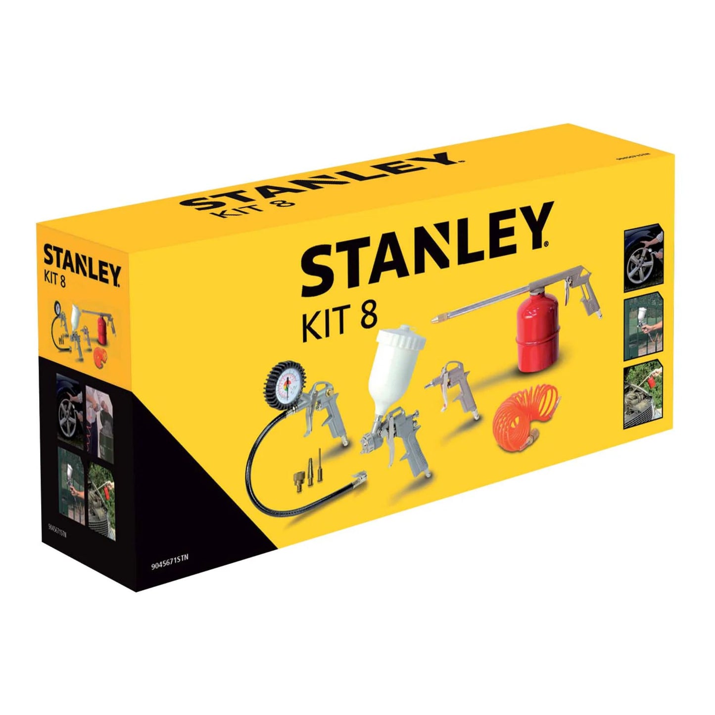 STANLEY Air Tools Kit 8 Pcs, Includes Inflating Gun, Air Dusting Gun, Spray Gun, Gravity Paint Gun, 5m Spiral Hose and 3 Inflating Nozzles - DIY Store