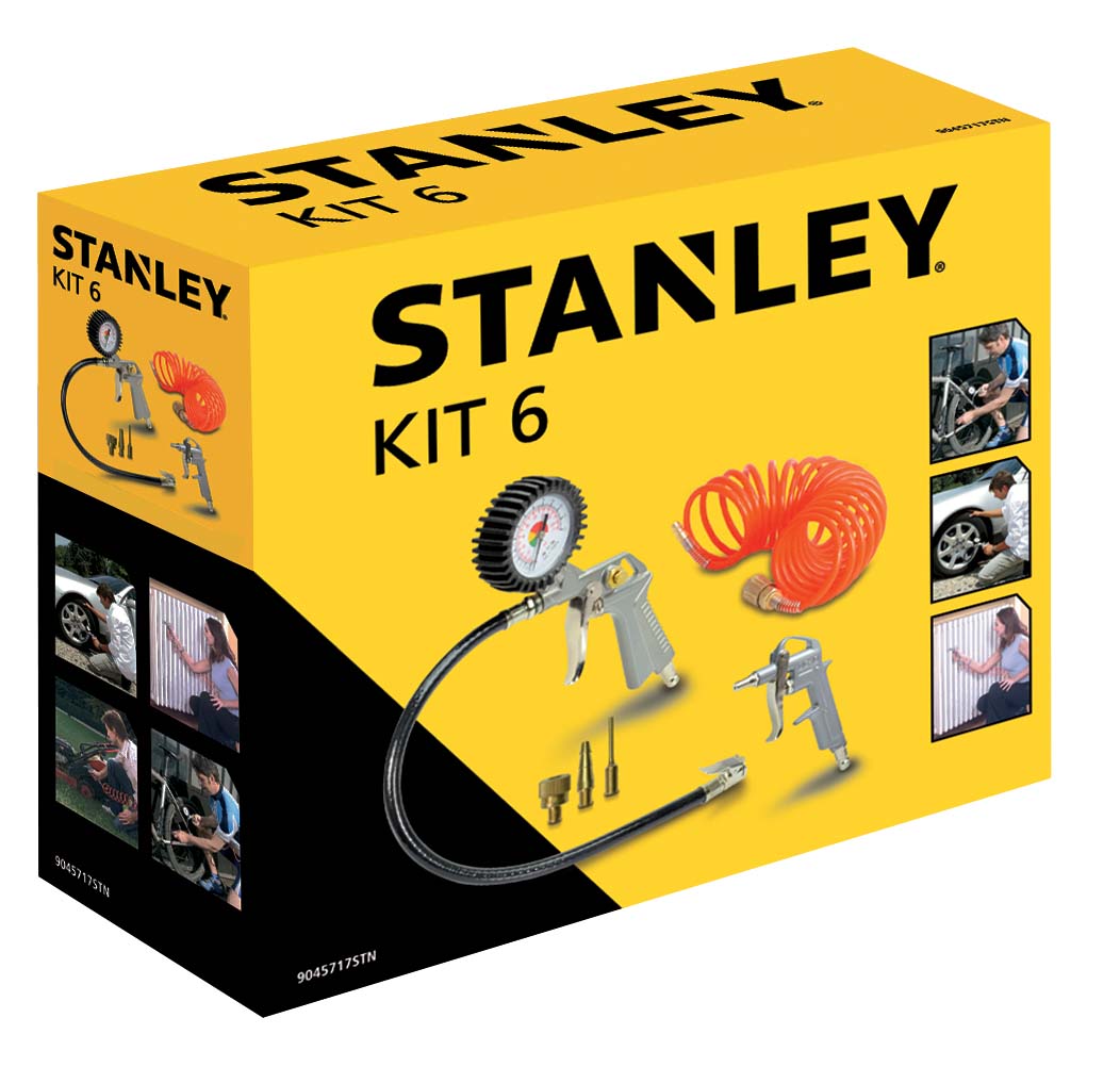STANLEY Air Tools Kit 6 Pcs, Includes an Inflating Gun, Air Dusting Gun, 5m Spiral Hose and 3 Nozzles - DIY Store