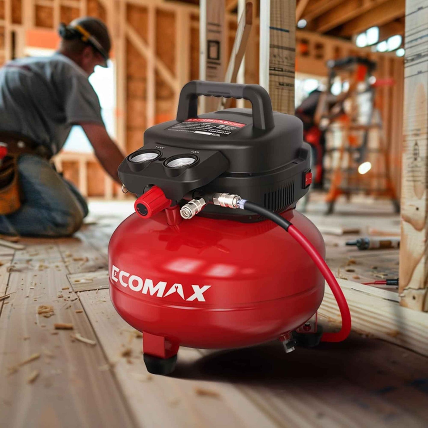 Ecomax Air Compressor 23L, Oil Free, 1400W, 8-10 Bar, Pancake Tank